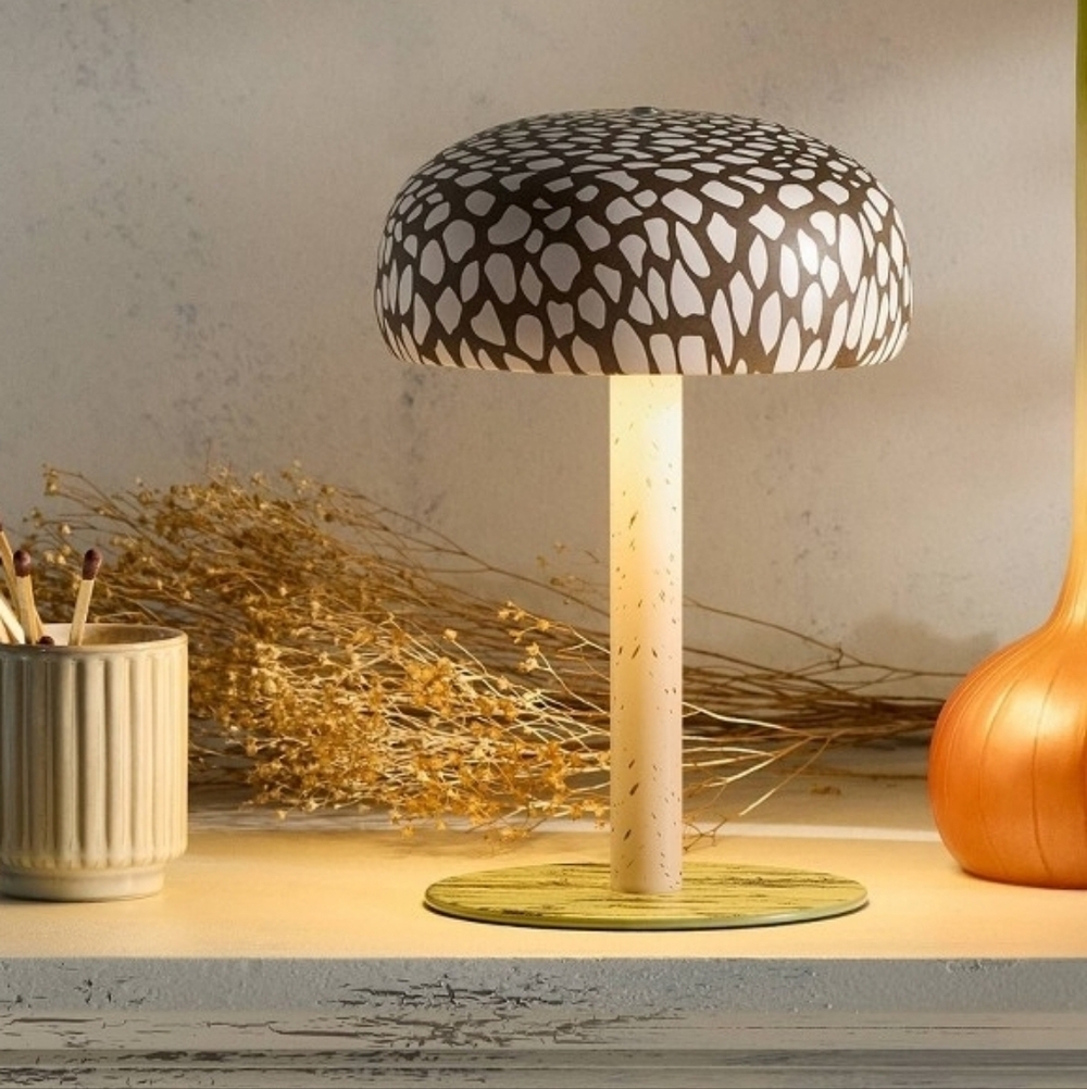 Mushroom Lamp John Derian Brown White Gnomecore Cordless Rechargable NWT